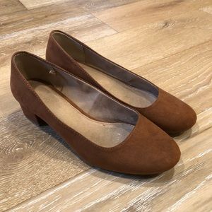 Faux Suede Block Heel Pumps
